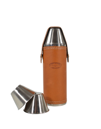 F.HAMMANN | Leather covered Hunting Flask with Cups | Tan