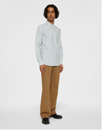Oxford Cotton Shirt with Button-Down Collar Green Striped (41)