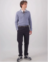 Endeavour Long Sleeve Cashmere Polo Chambray Melange (S)