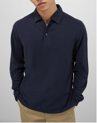 Luigi Long Sleeve Polo Shirt Navy (S)