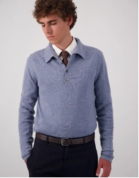Endeavour Long Sleeve Cashmere Polo Chambray Melange (S)