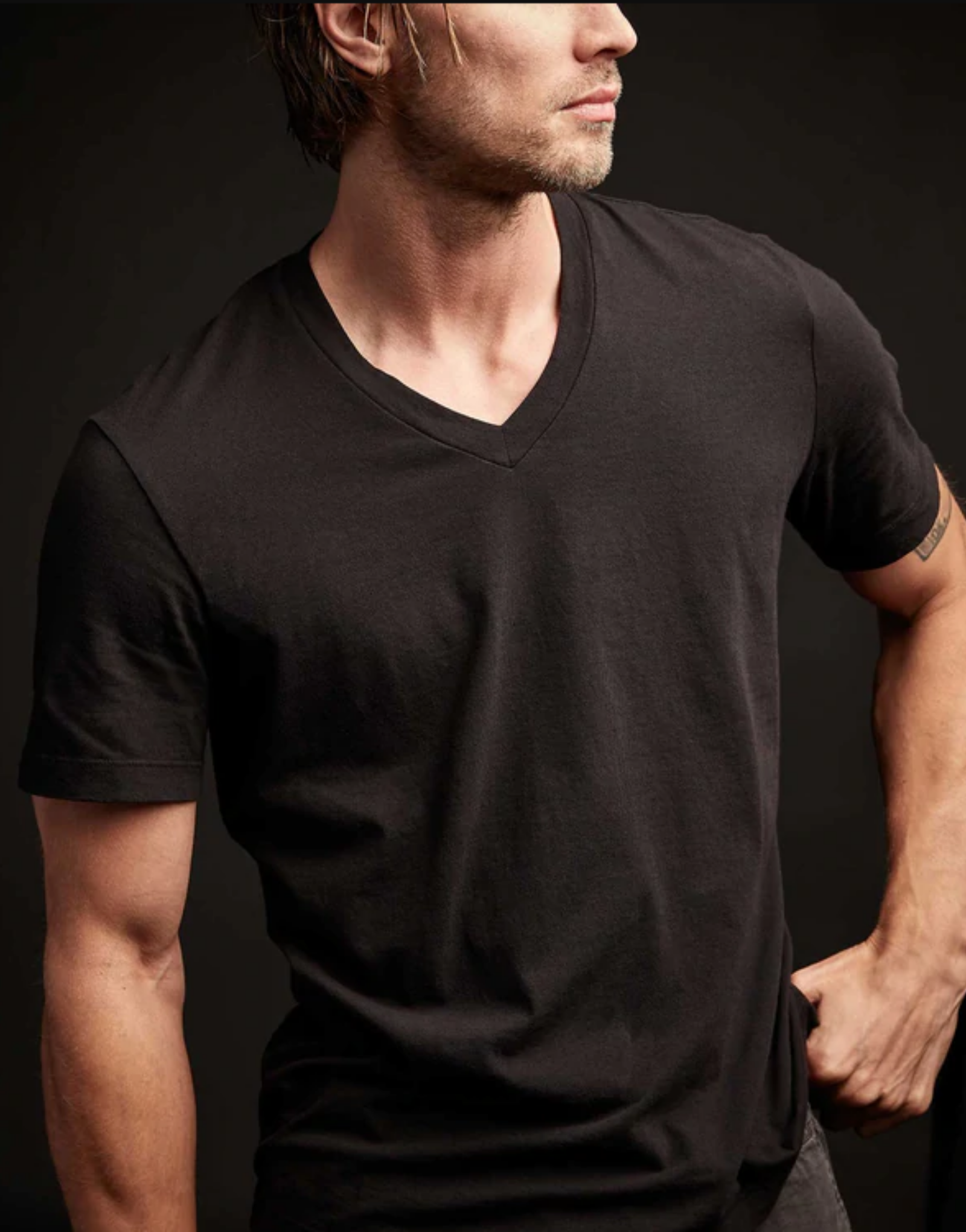 James Perse Men's Black V-Neck T-shirt in Cotton