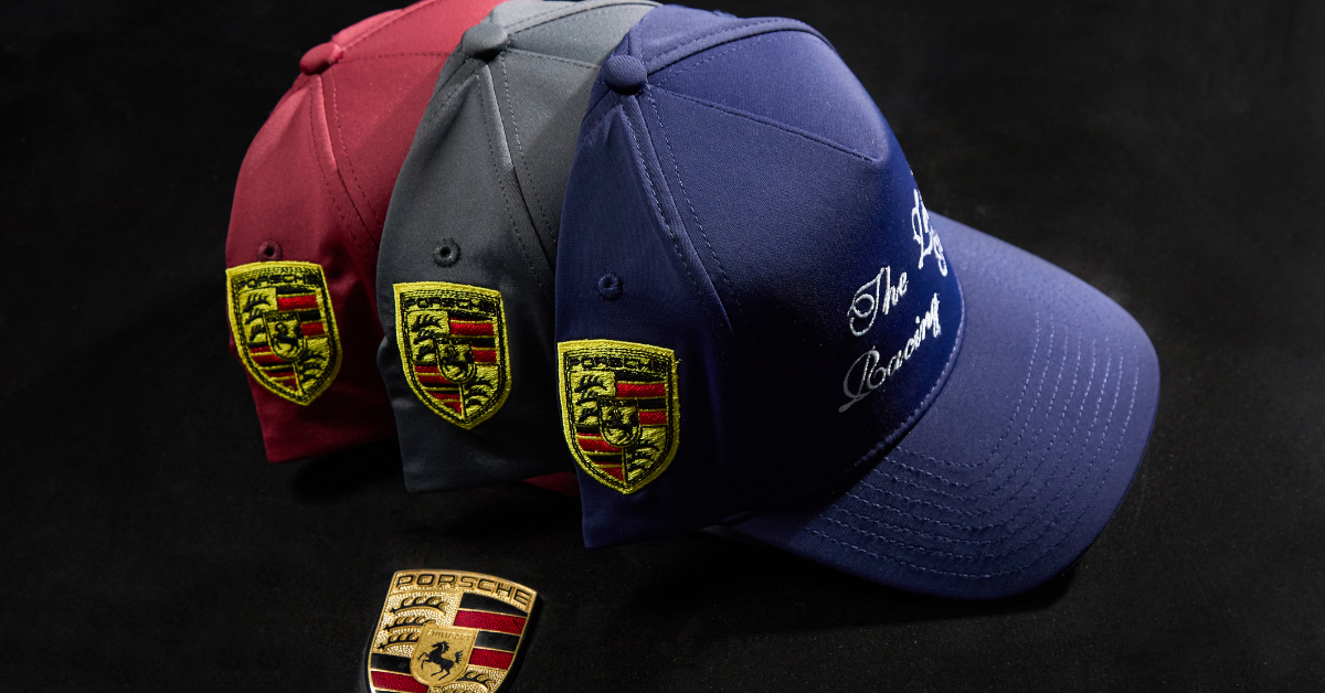 Close-up of limited edition Zerefos Racing caps available exclusively at Robinson Man