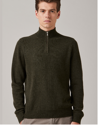 JCK Half-Zip Cashmere Sweater Army (XL)