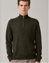JCK Half-Zip Cashmere Sweater Army (XL)