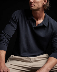 JAMES PERSE | Brushed Jersey Long Sleeve Polo |  Blue Oil