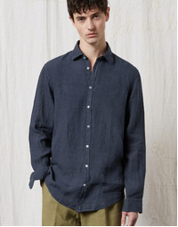 MASSIMO ALBA | Canary Round Collar Linen Shirt| Blue
