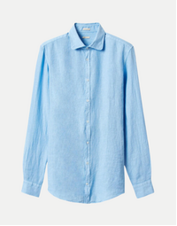 Canary Round Collar Linen Shirt T0033 Sky (XL)