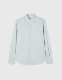 Oxford Cotton Shirt with Button-Down Collar Green Striped (41)