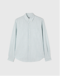 Oxford Cotton Shirt with Button-Down Collar Green Striped (39)