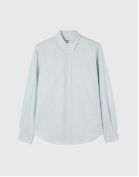 Oxford Cotton Shirt with Button-Down Collar Green Striped (41)