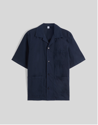 Ago Camp Collar Cotton Shirt Navy Blue (S)