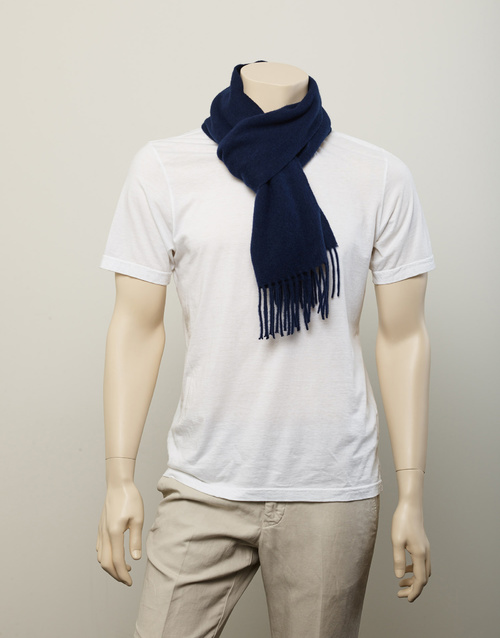 ROBINSON MAN | Woven Cashmere Scarf with Tassels | Navy