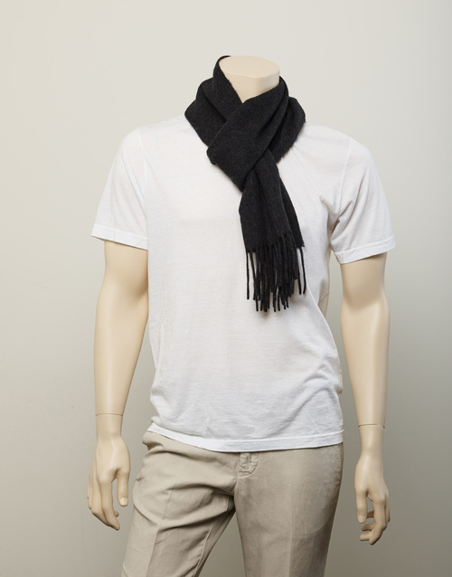 ROBINSON MAN | Woven Cashmere Scarf with Tassels | Charcoal