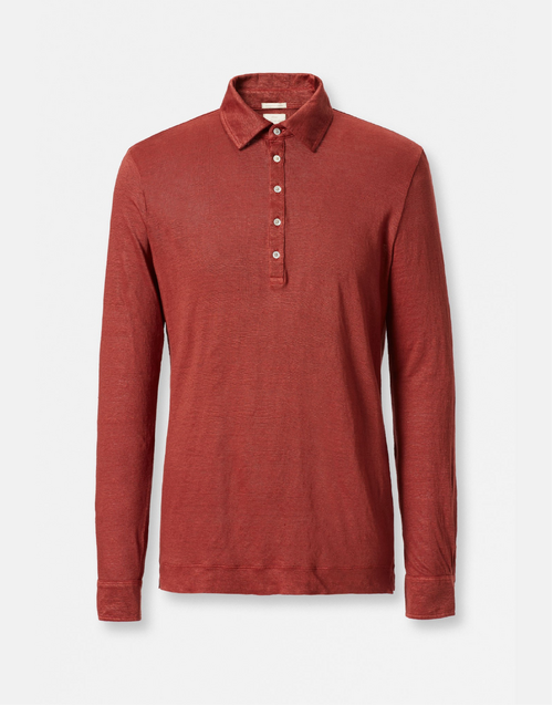 MASSIMO ALBA | Raya Linen Long Sleeve Polo Shirt | Orange 