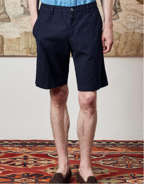 MASSIMO ALBA | Vela Cotton Linen Shorts | Navy Blue