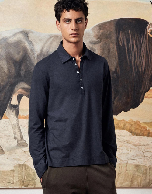 MASSIMO ALBA | Ischia Long Sleeve Polo Shirt | Black