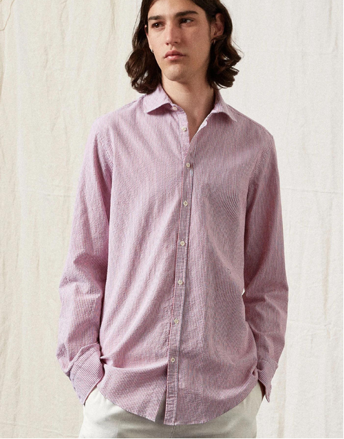 MASSIMO ALBA | Canary Cotton Seersucker Shirt | Red