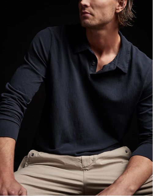 JAMES PERSE | Brushed Jersey Long Sleeve Polo |  Blue Oil