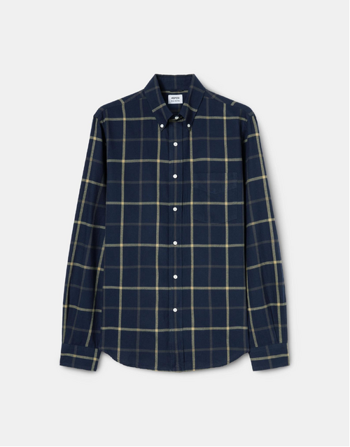 ASPESI | Button-Down Cotton Flannel Shirt | Dark Blue