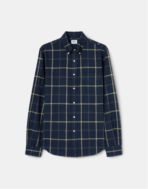 ASPESI | Button-Down Cotton Flannel Shirt | Dark Blue