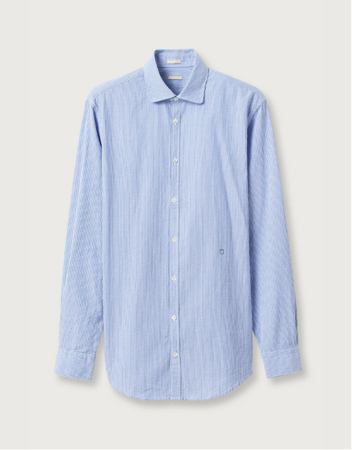MASSIMO ALBA | Canary Seersucker Cotton Shirt | Mosaic Blue