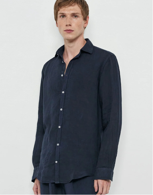 MASSIMO ALBA | Canary Linen Shirt | Navy Blue