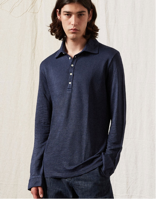 MASSIMO ALBA | Raya Linen Jersey Polo Shirt J0042 | Blue