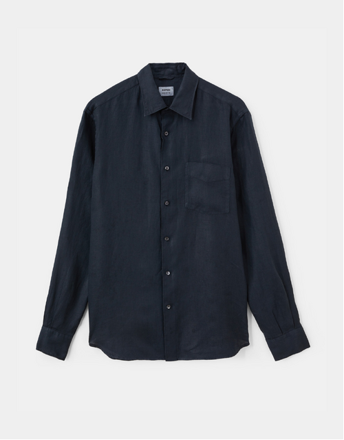 ASPESI | Lightweight Linen Shirt With Pocket | Navy