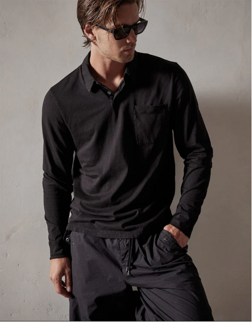 JAMES PERSE | Supima Cotton Long Sleeve Polo | Black