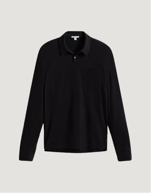 JAMES PERSE | Supima Cotton Long Sleeve Polo | Black