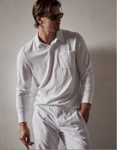 JAMES PERSE | Supima Cotton Long Sleeve Polo | White
