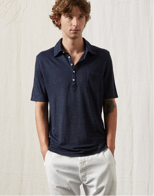 MASSIMO ALBA | Wembley Linen Polo J0042 | Blue Massaua