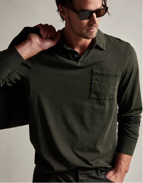 JAMES PERSE | Supima Cotton Long Sleeve Polo | Dark Olive Pigment