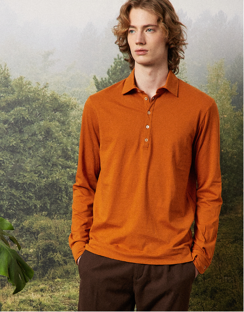 MASSIMO ALBA | Ischia Long Sleeve Polo Shirt | Orange