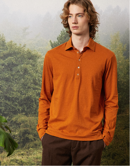 MASSIMO ALBA | Ischia Long Sleeve Polo Shirt | Orange