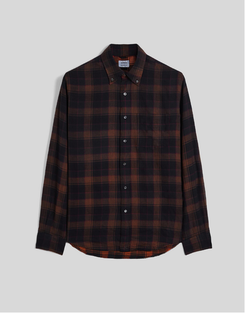 ASPESI | Button-Down Cotton Flannel Shirt | Black Check
