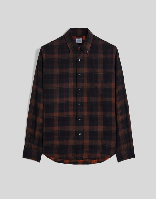 ASPESI | Button-Down Cotton Flannel Shirt | Black Check