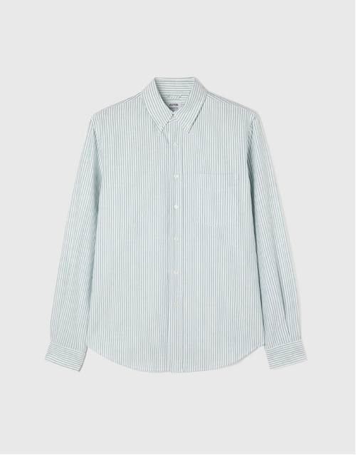 ASPESI | Oxford Cotton Shirt with Button-Down Collar | Green Striped