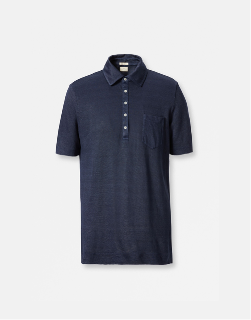MASSIMO ALBA | Wembley Linen Polo Shirt | Dark Blue