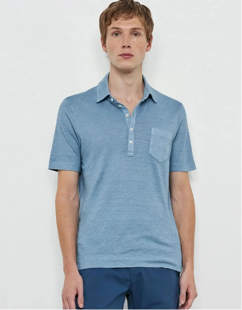 MASSIMO ALBA | Filicudi Linen Cotton Polo Shirt | Avio