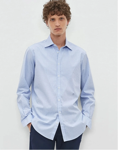 MASSIMO ALBA | Genova Classic Check Shirt | Sky