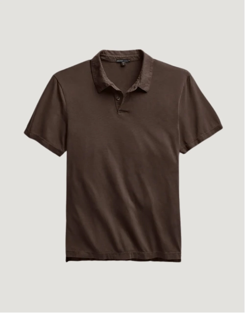 JAMES PERSE | Sueded Jersey Polo Shirt | Bark